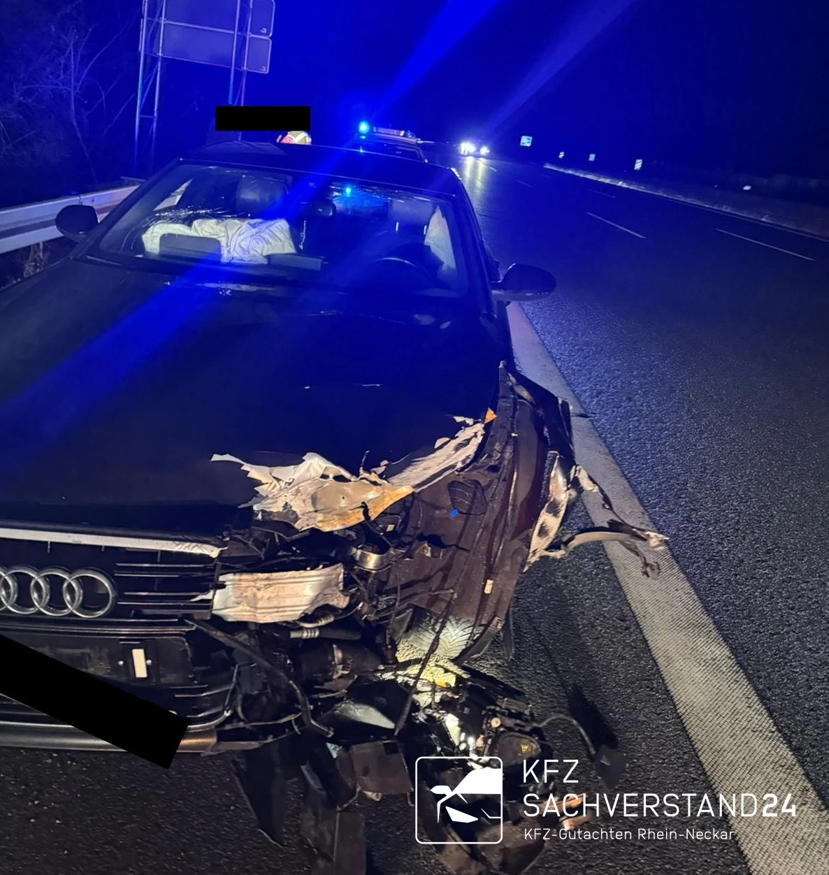 Audi A6 Unfall auf der Autobahn wird begutachtet von einem Kfz Gutachter von Kfz Sachverstand 24 für ein Unfallgutachten