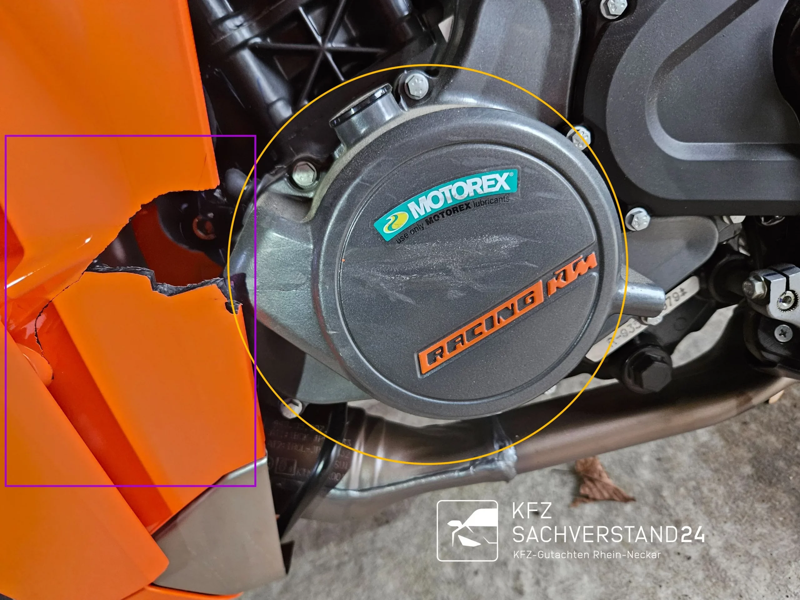 Supersport Motorrad mit Sturzschaden wird begutachtet von einem Kfz Gutachter von Kfz Sachverstand 24 für ein Unfallgutachten